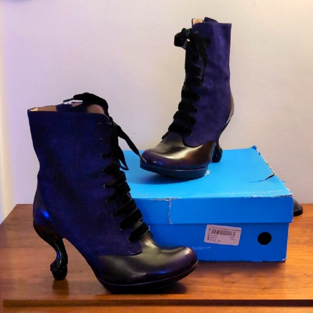 John Fluevog purple & black Victoria Queen Transcendent boots